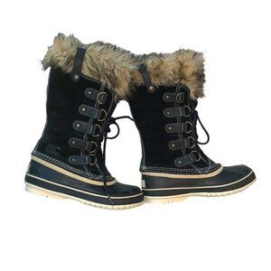 SOREL Joan Of Arctic Black Leather Waterproof NL 1540-010 Boots Size 6